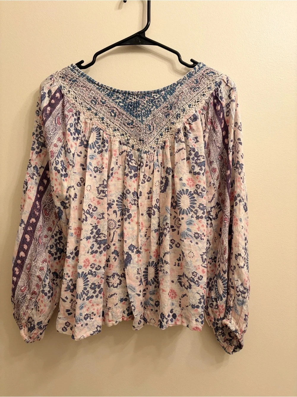 Lucky Brand Cream Floral Boho Tunic with Blue and Purple Accents - Picture 6 of 6